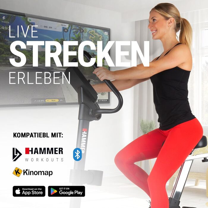 Велотренажер HAMMER Cardio Motion BT для дому, з Bluetooth, тихий, зручний сідло, легкий вхід, підходить для літніх, тримач для планшета, 110x52x140 см