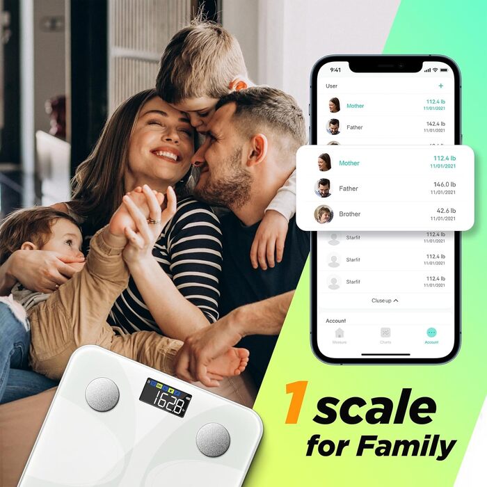 Вага RunSTAR для вимірювання жиру в тілі, електронна персональна вага з великим дисплеєм, аналізатор 13 показників, синхронізація з додатком - білий колір
