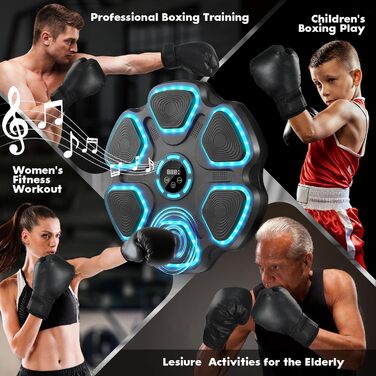 Музична боксерська машина для дорослих та дітей, настінна Bluetooth боксерська машина з музикою та боксерськими рукавичками, LED електронна боксерська машина з 11 режимами та 9 швидкостями