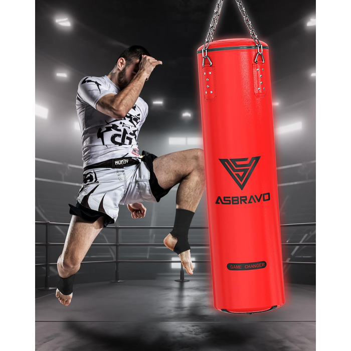 Боксерський мішок ASBRAVO 4 фути з PU для дорослих, комплект з 12OZ рукавицями для MMA, Муай Тай, кікбоксингу, тренувань вдома, бойових мистецтв (без наповнювача)