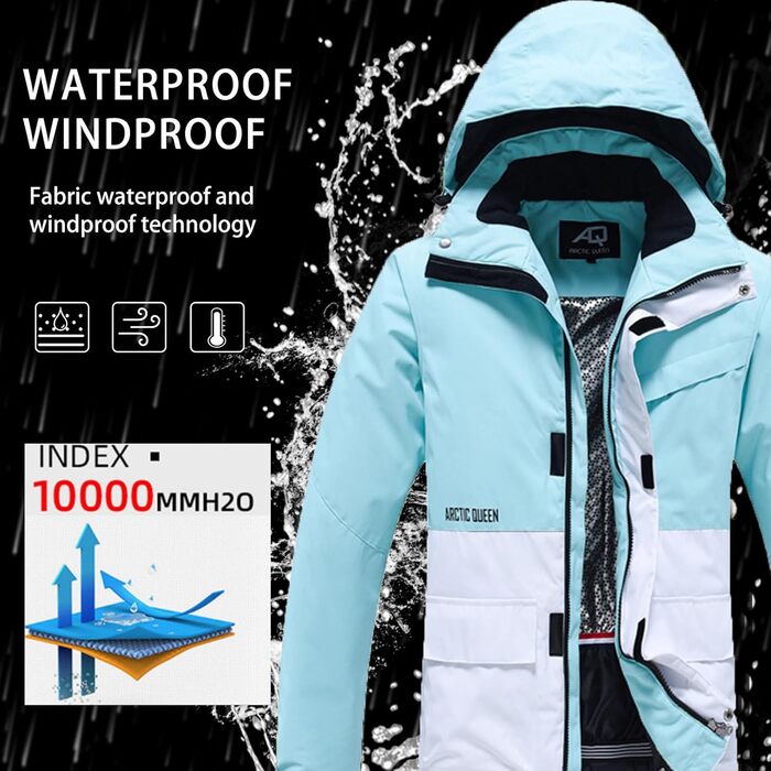 Жіночий комплект гірськолижний (куртка та штани) ALSOGO, чорний, 2XL, водонепроникність 10.000 мм, тепла зимова куртка з капюшоном, для катання на лижах та сноуборді