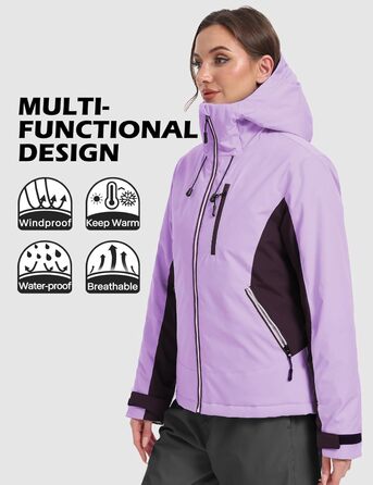 Жіноча лижна куртка GEMYSE: водонепроникна, вітронепроникна, тепла з капюшоном (Eislila/Morgengrau-Lila)
