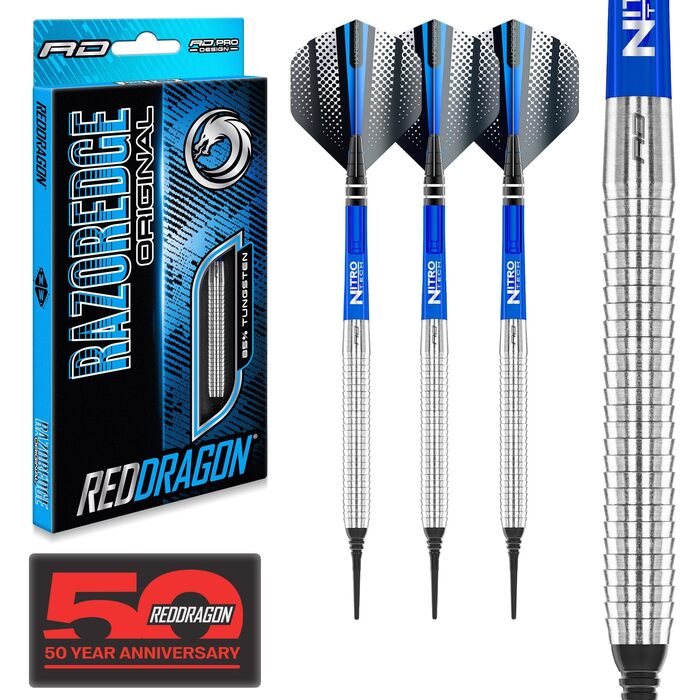 Дарти сталеві RED DRAGON Razor Edge 18G Tungsten з пір'ям та стержнями - професійні