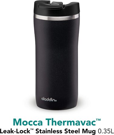 Термокружка Aladdin Barista Mocca Thermavac 0.35 л, нержавіюча сталь, чорна, ізоляційна, герметична, для кави, BPA-free, для подорожей, збереження тепла 3 години, можна мити в посудомийній машині