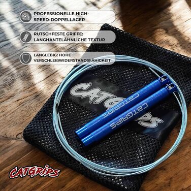 Стрибкове канат CATGRIPS Springseil Crossfit: алюмінієвий, з регулюванням, підшипники, для фітнесу, боксу, з сумкою та запасними частинами