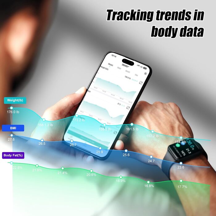 Вага для вимірювання жиру в тілі з датчиками рук, персональна вага з 8 електродами, цифрова вага з аналізом складу тіла, Bluetooth, 58 показників, для 24 користувачів, жир, ІМТ, 180 кг/400 фунтів, чорний