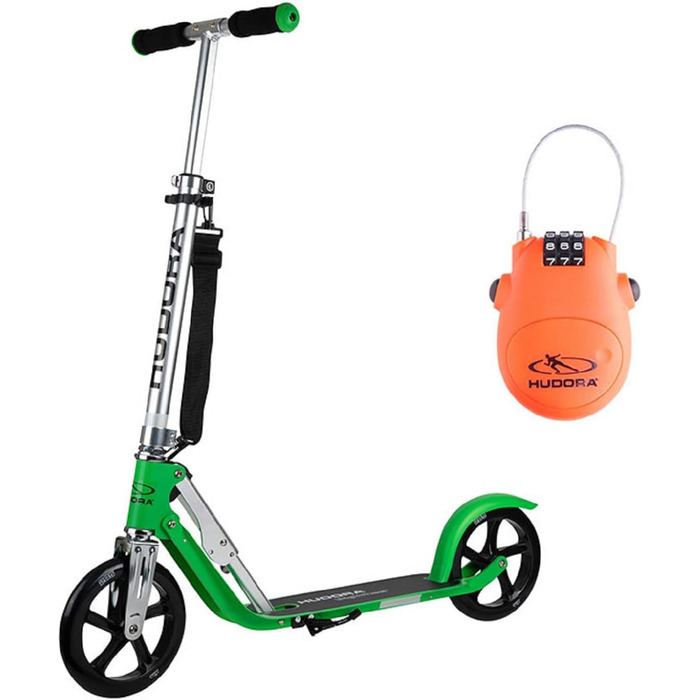 Самокат HUDORA BigWheel 205 для дітей і дорослих, складаний, регульована висота, до 100 кг, з тросовим замком і ременем для перенесення, для міста, від 6 років