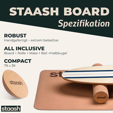 STAASH Балансборд з дерева для фітнесу, спорту та серфінгу, набір Starter або Full Kit, для тренувань вдома чи у студії, синій Pro