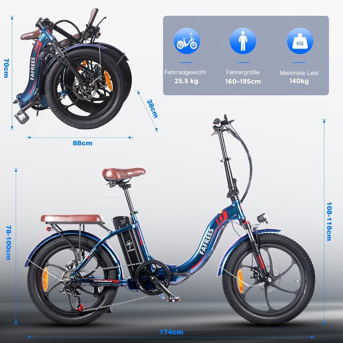 Електровелосипед Fafrees F20-Pro складаний 20 дюймів, акумулятор 36V 18Ah, фетбайк 250W для чоловіків та жінок, гірський електробайк для дорослих, швидкість 25 км/год