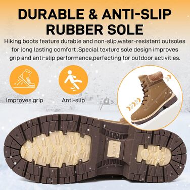 Зимові черевики жіночі утеплені, водонепроникні, зимові черевики, черевики від снігу, теплі зимові черевики, короткі черевики, туристичні черевики, підошва не слизька, колір верблюжий, 38 EU