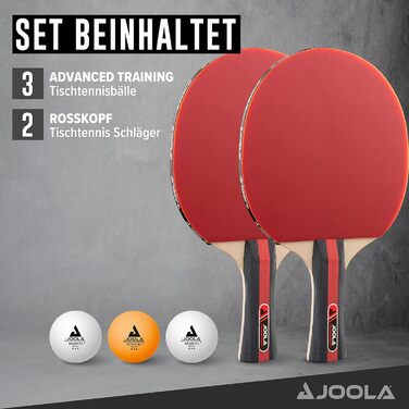 Набір для настільного тенісу JOOLA Rosskopf 2: 2 ракетки, 3 м'ячі 40+mm, червоно-чорний