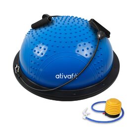 Йога-м'яч Ativafit для балансу та фітнесу 60*18 см, до 300 кг, з помпою та еспандером (блакитний)