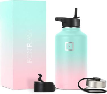 Термос-гуртка Iron Flask 1890 мл з 3 кришками, вакуумна пляшка з нержавіючої сталі, подвійні стінки, спортивна металева фляга