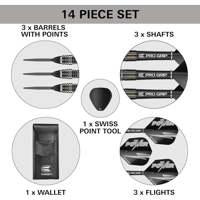 Darts Target Phil Taylor Power 8-Zero 4 (21/23/25г) - Сталеві дротики з вольфраму 80%, з Swiss Point або сталевими наконечниками