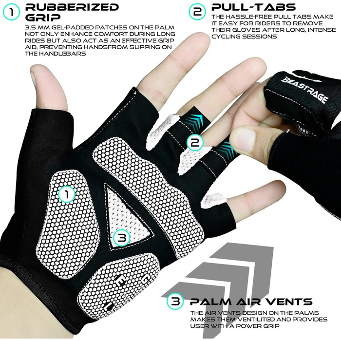 Велосипедні рукавички BEAST RAGE без пальців для жінок та чоловіків, дихаючі, з антиковзною долонею, амортизація, гелеві подушки, для шосе, MTB, маунтінбайкінгу, білі, розмір L