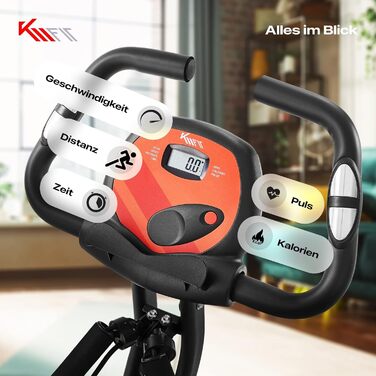 Складаний велотренажер KM Fit 2в1 з LCD-дисплеєм, 16 рівнів навантаження, сенсором пульсу, килимком та тримачем для телефону