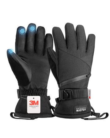 Зимові гірськолижні рукавички OutdoorMaster з утеплювачем 3M Thinsulate, терморукавички для чоловіків та жінок, чорні, розмір M