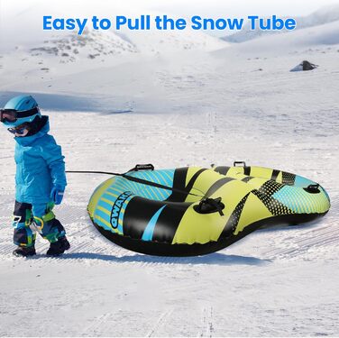 Надувний сніговий тюб з буксирувальною лінією, 47-49-68 дюймів. Міцний корпус, зносостійкий та морозостійкий матеріал. Зимовий спорт для дітей та дорослих. Подвійне сидіння 68 дюймів