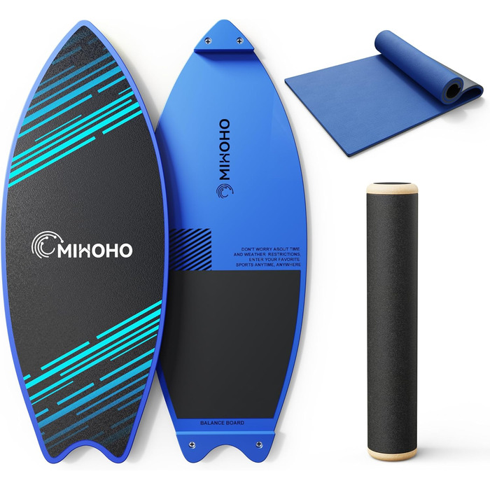 Дерев'яна балансувальна дошка з килимком для фітнесу, реабілітації та серфінгу (чорна)