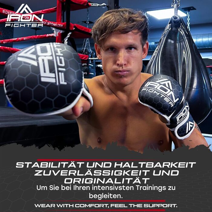 Боксерські рукавички IRON FIGHTER MMA для спарингу та тренувань, з посиленою амортизацією, захистом зап'ястя та пальців, для боксу, кікбоксингу, муай-тай, дорослі