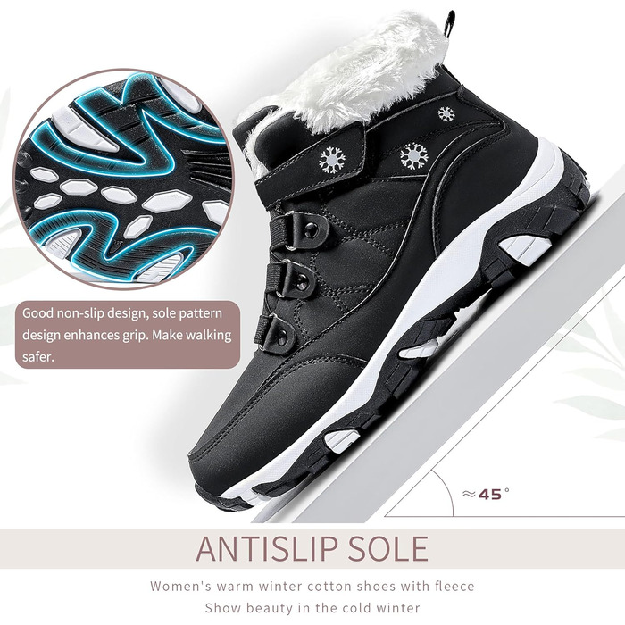 Зимові черевики ASHION для жінок: теплий зимовий взуття, трекінгові черевики, черевики для снігу, чорно-білі, розмір 37 EU