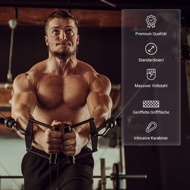 Преміальні рукоятки для кросовера MSPORTS, чорні, різні типи, сталеві, з карабіном 8 мм, для тренувань на силових станціях і тягових блоках, лат-пулдаун штанга 120 см з карабіном