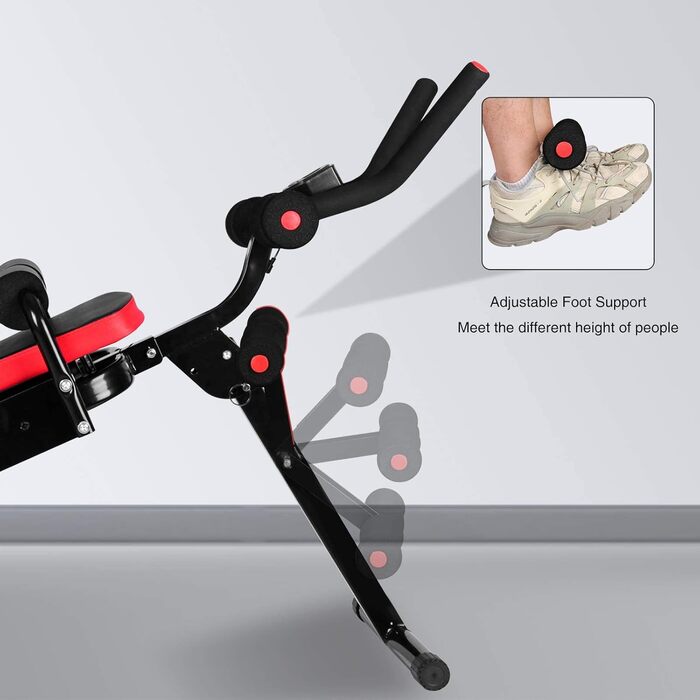 Тренажер для пресу з LCD-монітором для дому. Багатофункціональний тренажер для всього тіла, до 150 кг. Чорно-червоний.
