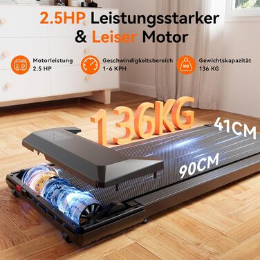 Walking Pad Raceable: Міні-біговий доріжки для дому з керуванням через APP, максимальне навантаження 136/159 кг, чорний, 80 см