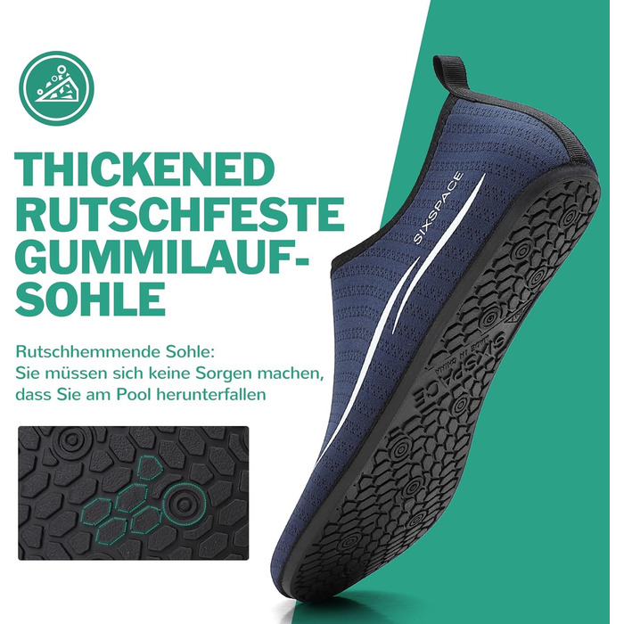 Чоловічі та жіночі аквашузи Sixspace для плавання, серфінгу та йоги. Швидка сушка, дихаючі, синього кольору. Розмір EU 40