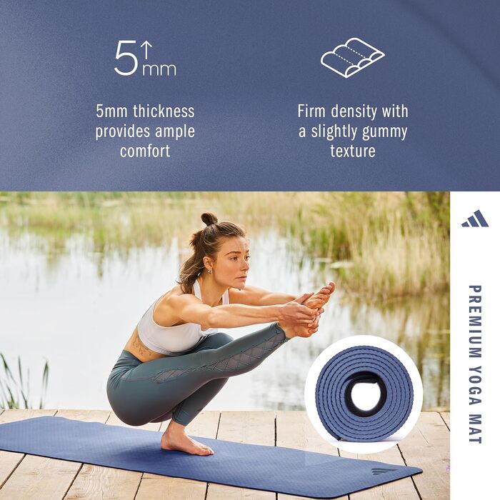 Йога-килимок adidas Premium Yogamatte 5 мм, протиковзний для йоги та пілатеса, без ПВХ (Trace Blue)