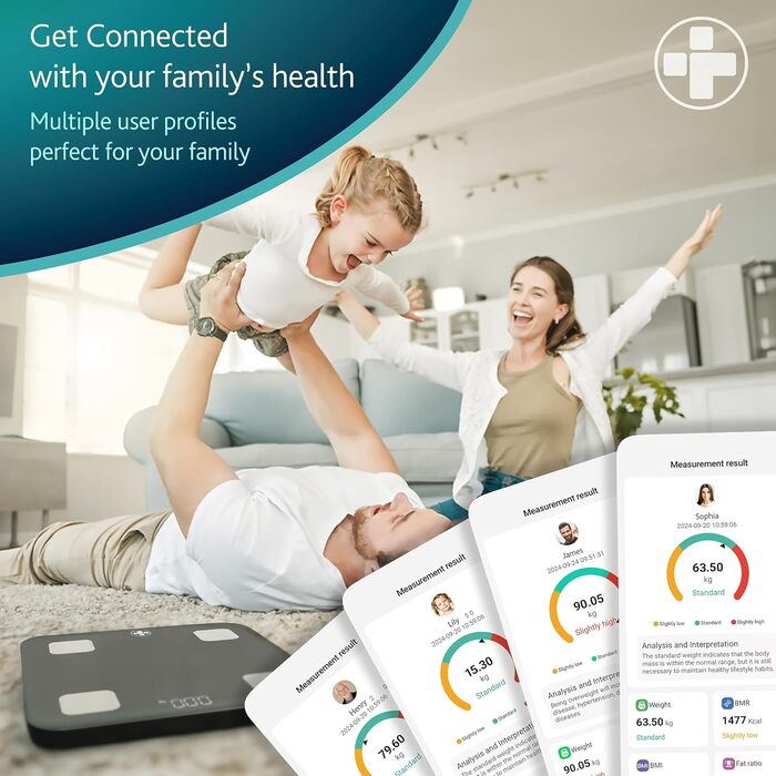 Ваги медичні Smart BMI Reliance, Bluetooth, аналіз складу тіла, LED-дисплей, керування вагою, сумісність з фітнес-додатками, розмір L 28x28x2.4 см, упаковка 1 шт.