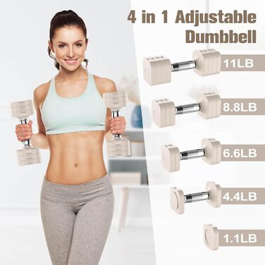 Регульовані гантелі 10 кг, набір з 4 ступенями ваги (2.0, 3.0, 4.0, 5.0 кг), гантелі для дому, фітнесу, жінок та чоловіків