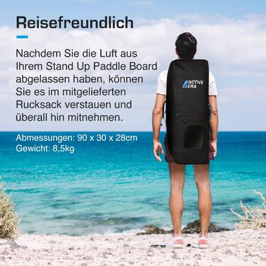 Надувне SUP-борд Active Era Stand Up Paddle Board з сидінням, комплект з регульованим веслом, насосом, рюкзаком та кріпленням для камери, 6 дюймів, 320x78x15 см, до 130 кг, блакитний