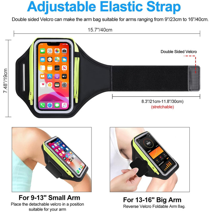 Спортивний браслет для телефону з кишенею для навушників, чорний. Сумісний з iPhone 17, 16, 15. Тримач для телефону 6.9 дюймів для бігу та фітнесу.