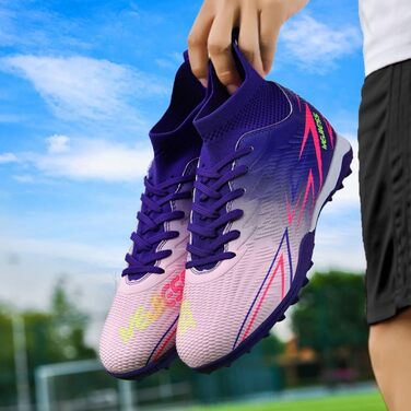 Черевики для футболу чоловічі та дитячі з високим верхом, TF, для занять спортом та футболу, розмір 34 EU, фіолетовий колір