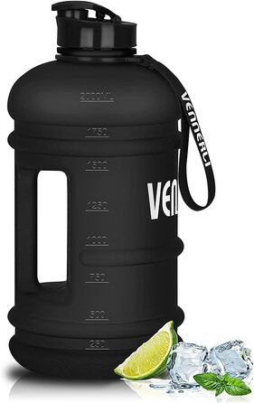 VENNERLI Спортивна пляшка для води 2,2 л, пластикова, зручна ручка, BPA Free, не протікає, для тренувань, фітнесу, спортзалу, офісу та дому, матова синя