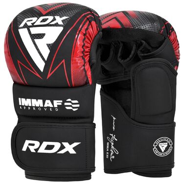 Рукавички для спарингу RDX IMMAF для змішаних єдиноборств (ММА), відкрита долоня, регульовані ремені, червоні, розмір M