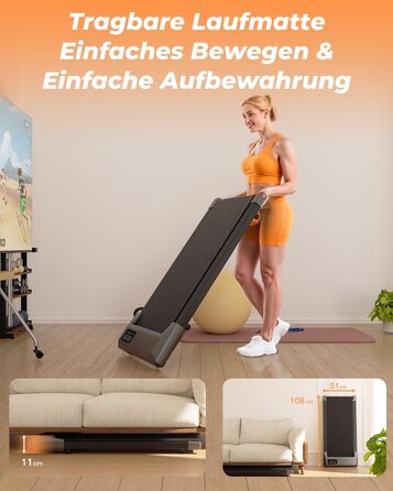 Walking Pad Lacuffy 2.5 HP: Біговий килимок для дому зі столом, Smart App, 136 кг, сірий, 80 см