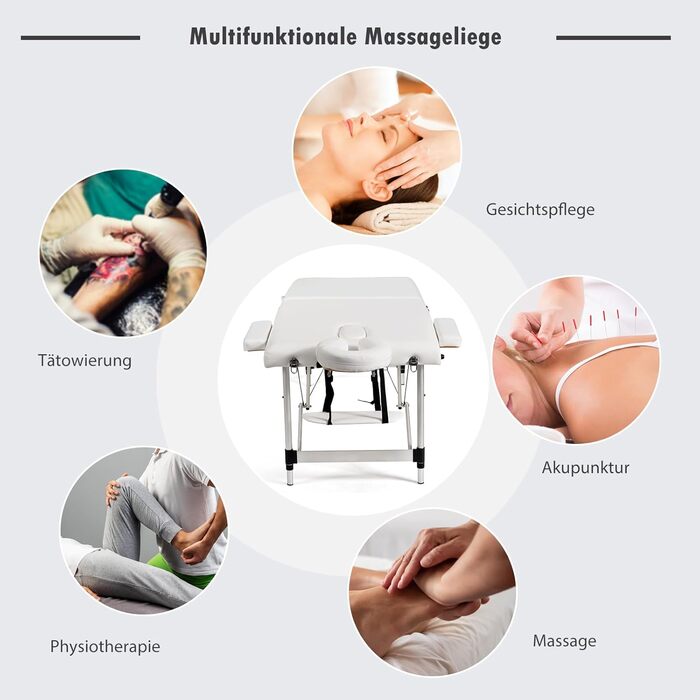 Масажний стіл Costway з алюмінієвого сплаву 70 см, 2-рівневий складний масажний стіл з сумкою, знімні підголовник та підлокітники, регульована висота для фізіотерапії та масажу