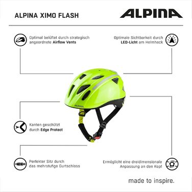 Дитячий велосипедний шолом ALPINA XIMO Flash з LED підсвіткою, світловідбиваючий, легкий та регульований, 49-54 см