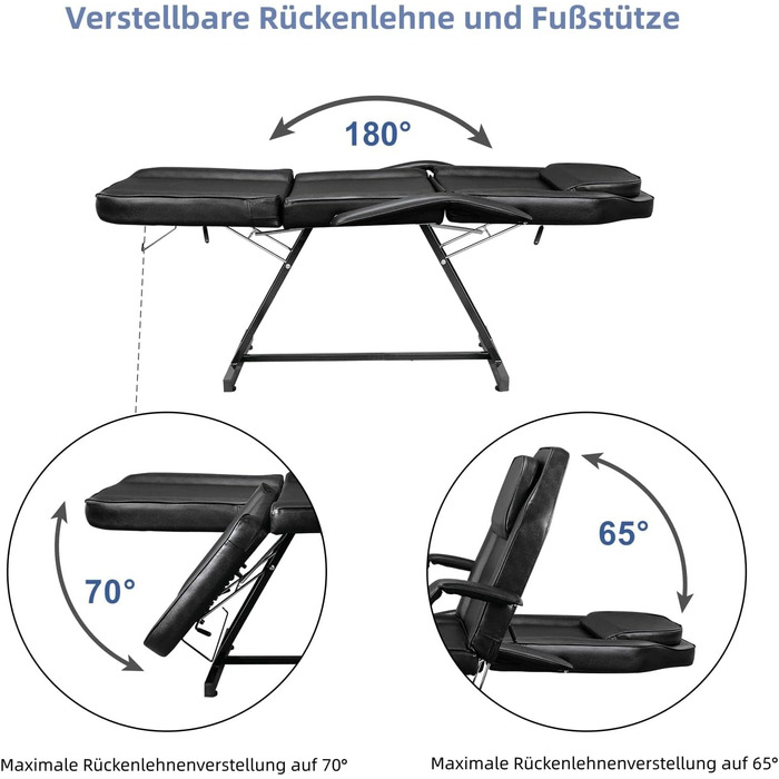 Лежак для масажу LEADZM, 3 зони, регульована висота, для салонів краси, SPA, перукарень (чорний)