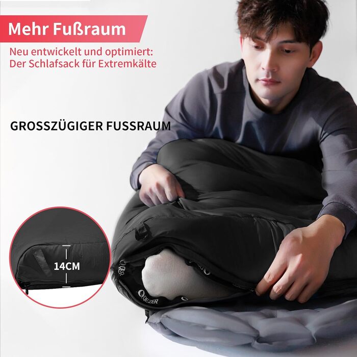 Спальний мішок пуховий, 4-сезонний, зимовий -3°C до -20°C. Підходить для кемпінгу, походів та відпочинку на природі для дорослих та дітей. Чорний, температурний режим -3°C до -12°C