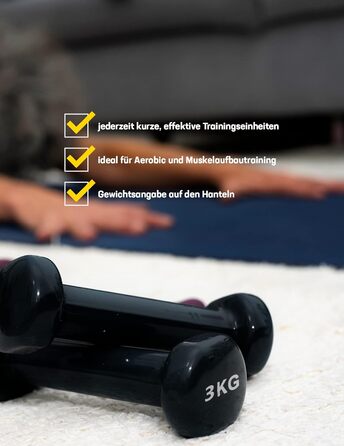 SPORTINATOR Набір гантелей 2 шт. по 3 кг, шестигранні, чорні, для дому та спортзалу, універсальні, класичний дизайн
