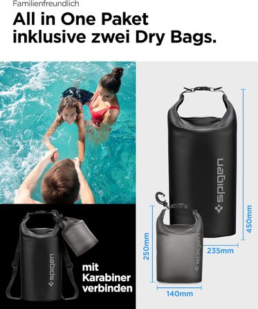 Набір водонепроникних сумок Spigen Dry Bag Set [Aqua Shield] 20L+21L - для пляжу, плавання, кемпінгу, каякінгу, човнів - чорний