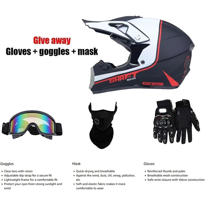Дитячий мотокросовий шолом Fullface з рукавичками, маскою та окулярами для MTB, Downhill, ендуро, ATV, комплект мотошолома для хлопчиків та чоловіків