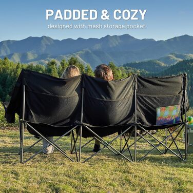 Крісло для кемпінгу Timber Ridge на 2 особи, розкладне, чорне, XXL, 320 кг, з великими кишенями, для відпочинку на природі, в саду, на балконі, в приміщенні