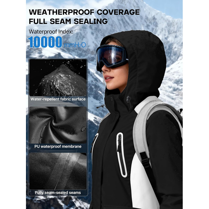 Водонепроникна жіноча зимова куртка FREE SODIER з флісовою підкладкою та капюшоном, Ginger Yeow (M, чорний/білий)