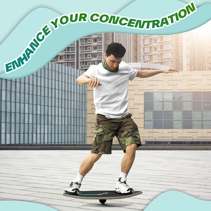 Балансборд Sportneer Surfin 8-в-1 для дорослих – тренажер рівноваги з роликом, м'ячем та півсферою. Підходить для core-тренінгу, серфінгу, катання на лижах та реабілітації. Безпечний, антиковзкий, чорний, 200 кг