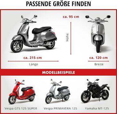 Водонепроникний чохол для мотоцикла та скутера Vespa, всесезонний захисний тент All Weather (чорний, розмір S: 185x90x110 см)