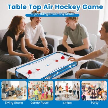 Тік-хокей HOMASIS: електричний стіл для гри з 2 шайбами та 2 шайбельними ключками. Підходить для дітей та дорослих. Кольори: синій та білий